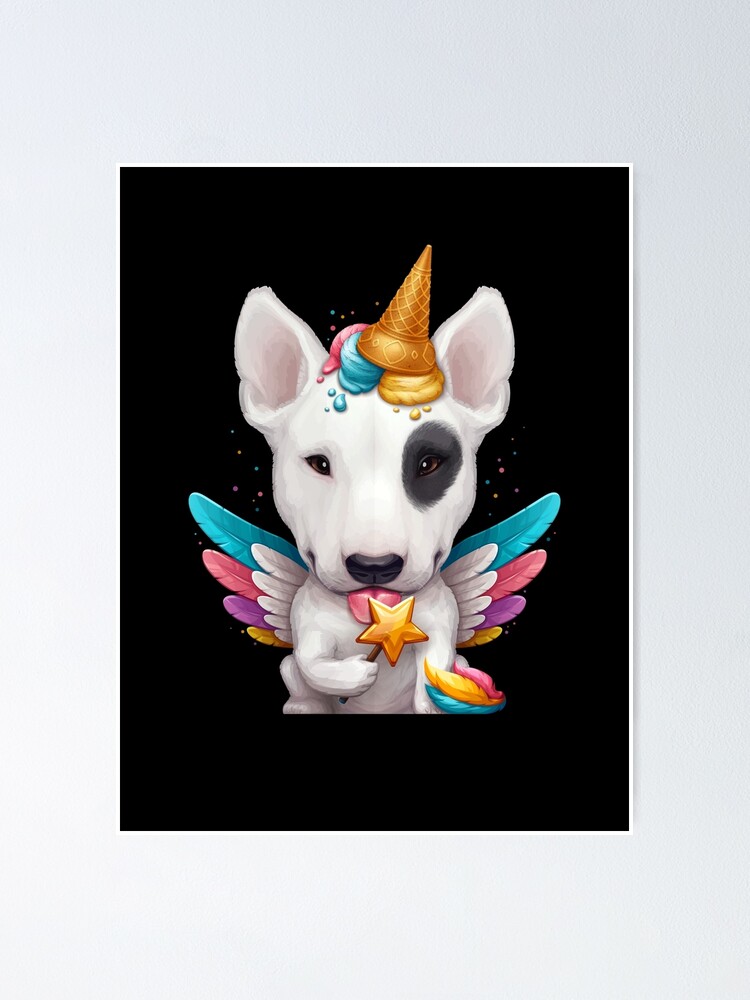 White English Bull Terrier with Black Eye Patch Ice Cream Unicorn