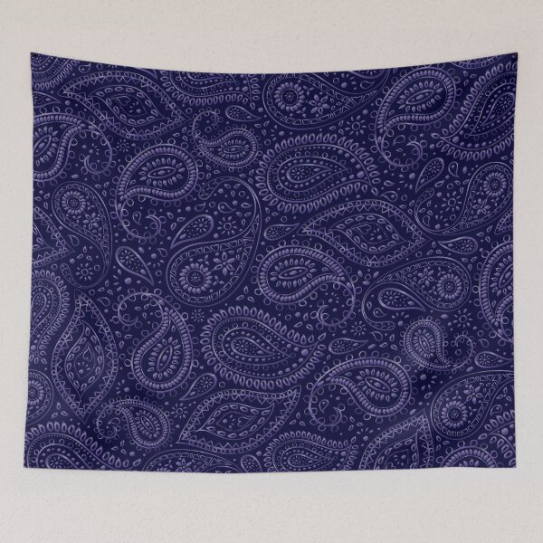 Item preview, Pretty Bohemian Art Paisley Floral Pattern Shades of Blue on Navy Blue designed and sold by GDCdesigns.
