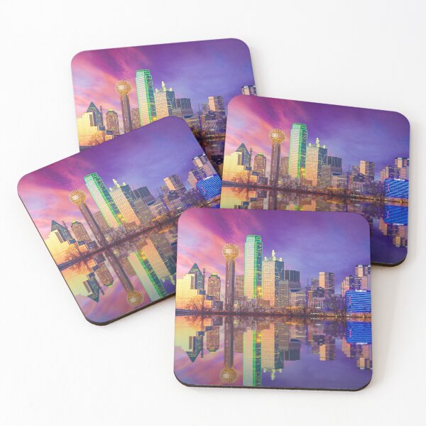 Artikelvorschau, Dallas Skyline mit rosa und lila Himmel entworfen und verkauft von stevem88.