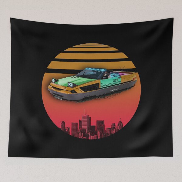 Item preview, Retrofuturistic hover taxi on colored ground designed and sold by dominic0925.
