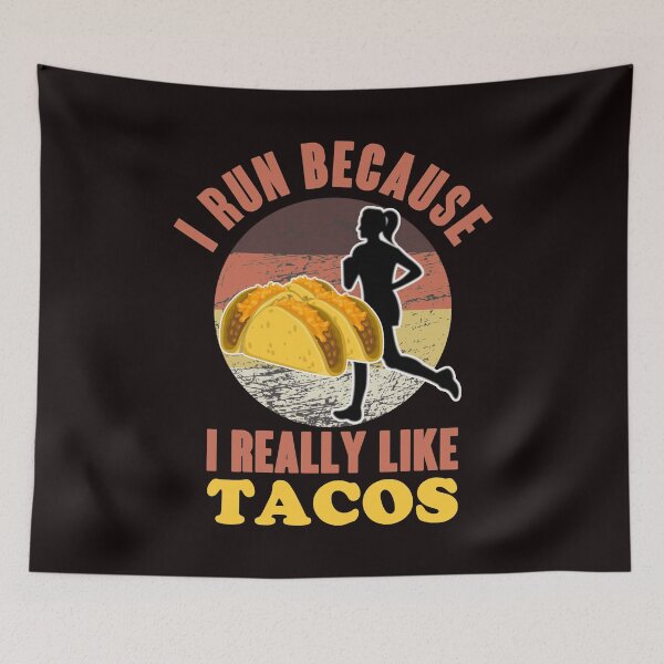 Item preview, I Run Because I Really Like Tacos - Funny Retro Sunset Running Woman And Tacos Gift Idea designed and sold by leo121687.