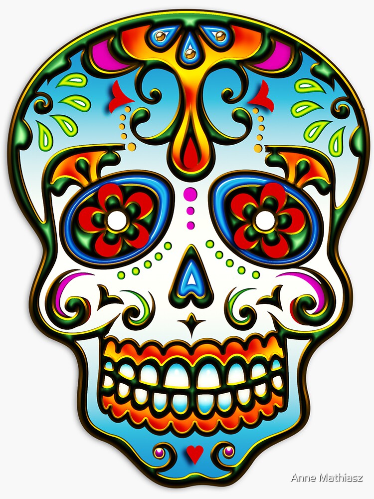 Kunststoffknopf - Sugar-Skull - mexikanischer Totenkopf mit gelber Bl