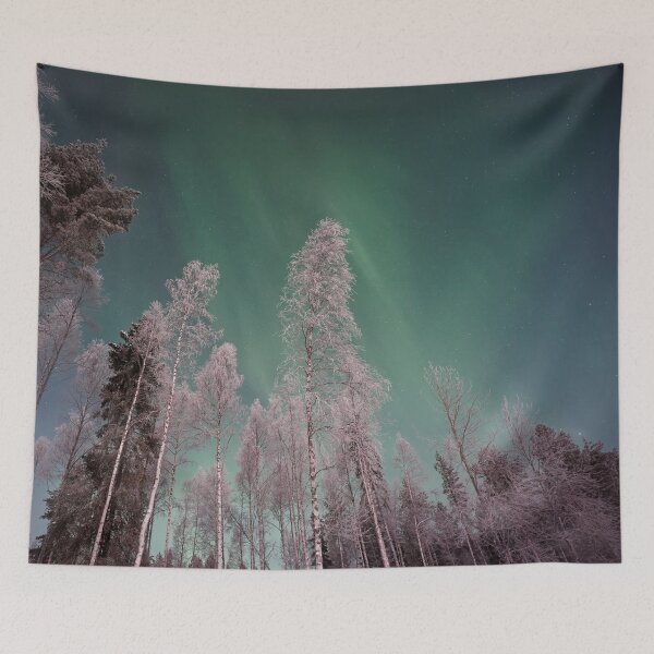 Item preview, Winter trees, Galaxy sky, shiny night sky beautiful winter landscape scenery bestseller tapestry designed and sold by August-E.