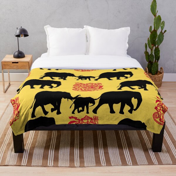 Item preview, Familia de elefantes y mono en rojo y negro sobre amarillo designed and sold by AlteredAtelier.