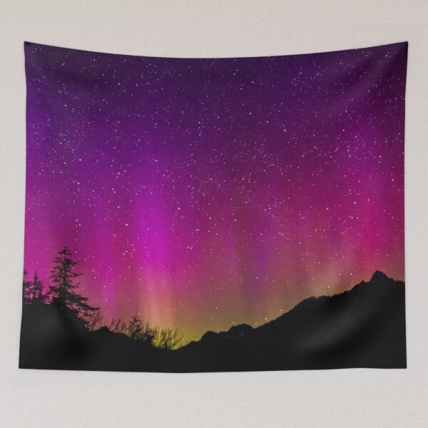Item preview, Pink borealis, Australia southern lights, purple, night sky beautiful winter landscape scenery bestseller tapestry designed and sold by August-E.