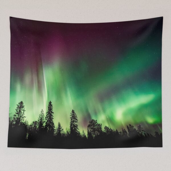 Item preview, Neon green Aurora borealis, Australia southern lights, purple, night sky beautiful winter landscape scenery bestseller tapestry designed and sold by August-E.