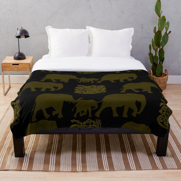 Item preview, Elephant Family and Monkey in Gold on Black designed and sold by AlteredAtelier.