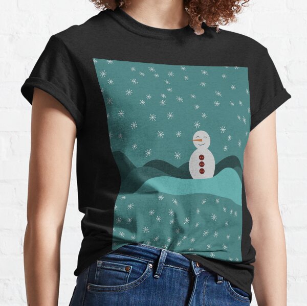 Mid-Century Modern Snowmen Winter Wonderland Frozen Blues Landscapes Classic T-Shirt