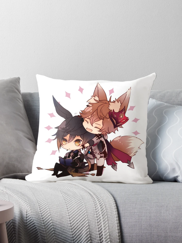 Coussin avec l'œuvre « ♥ Couple de ♥ Chatons ♥ Kawaii ♥ » de l'artiste  Zentenar