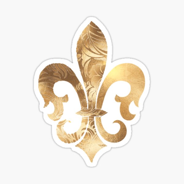 Fleur de Lis, Faux Gold Damask Inlaid Sticker