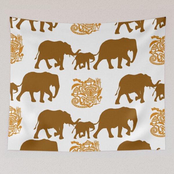 Item preview, Elephant Family and Monkey in Brown and Orange on White designed and sold by AlteredAtelier.