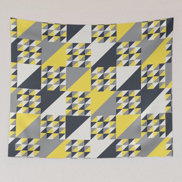 Item preview, Triangles in a minimal geometric ornament in yellow and gray color palette variations designed and sold by acidmit.