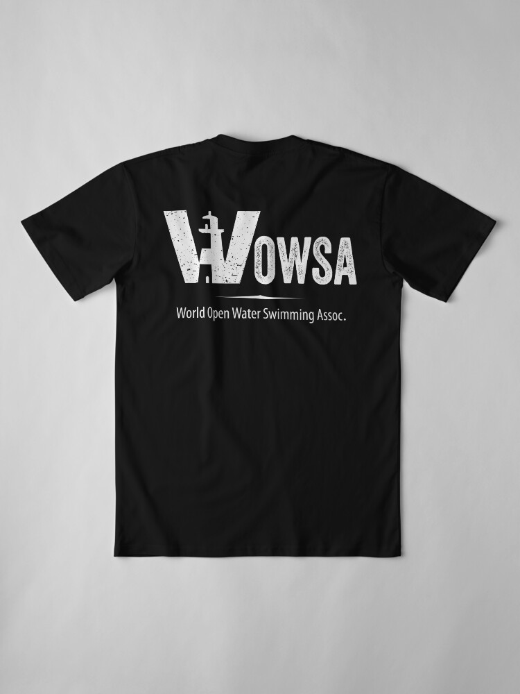 Alternate view of White WOWSA Lighthouse Swimming Logo (Back) Premium T-Shirt