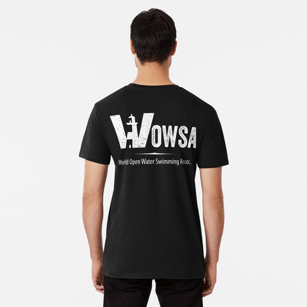 White WOWSA Lighthouse Swimming Logo (Back) Premium T-Shirt
