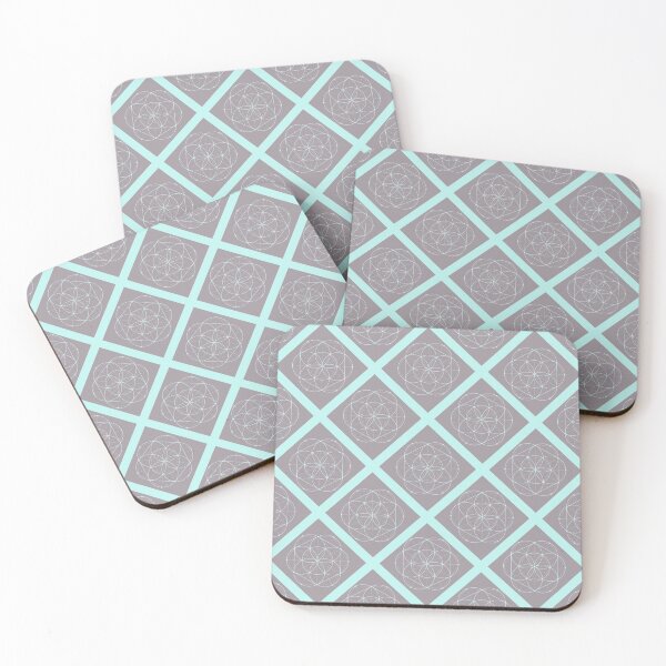 Item preview, Seed of LIfe in Turquoise Diagonal Plaid Pattern (Lavender Gray) designed and sold by squishyrainbow.