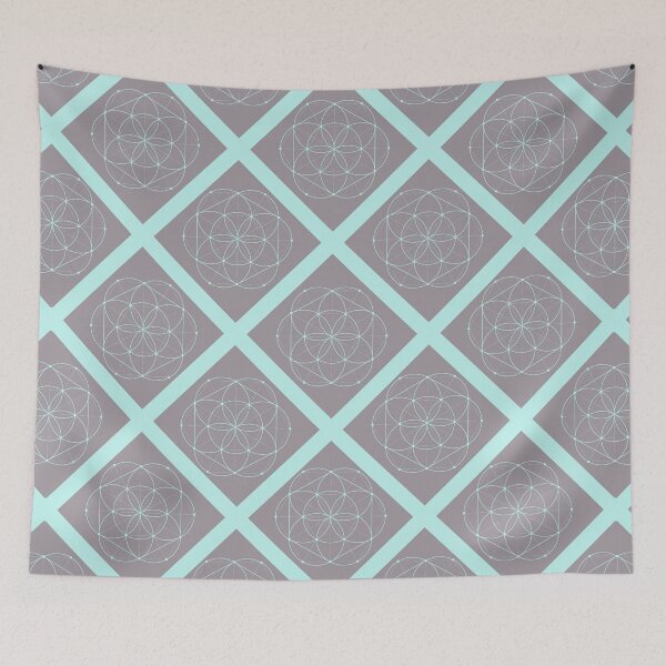 Item preview, Seed of LIfe in Turquoise Diagonal Plaid Pattern (Lavender Gray) designed and sold by squishyrainbow.