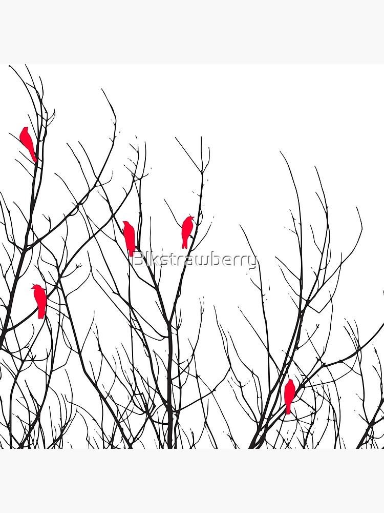"Artistic Bright Red Birds on Tree Branches" Poster for Sale by