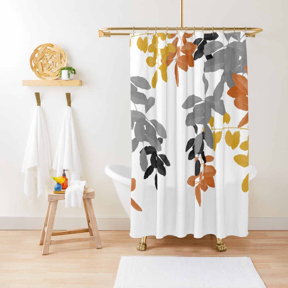 "Colorful Leaves pattern. Grey. black. orange." Shower Curtain for Sale