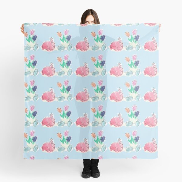 Pink Rabbit With Spring Tulips and Easter Eggs Scarf