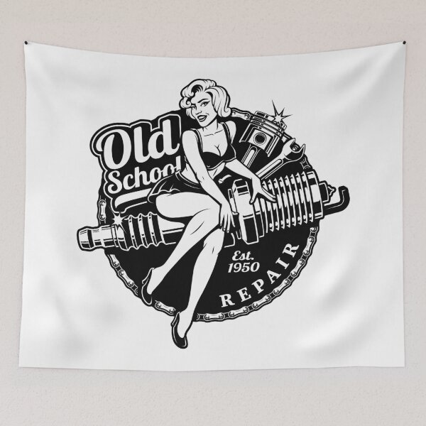 Item preview, Old School Vintage Monochrome Spark Plug Pinup Girl designed and sold by Vector Scout Lab.