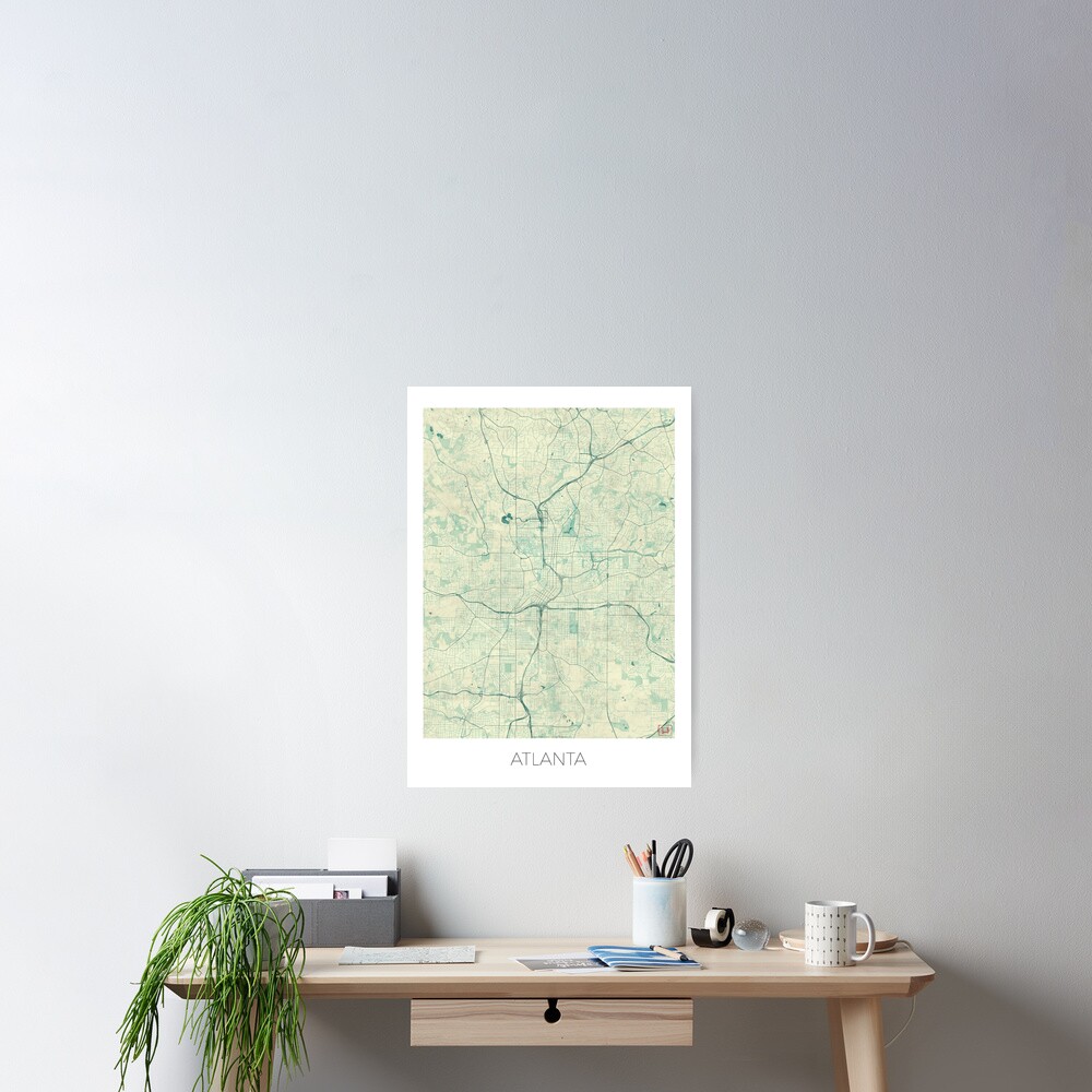 Atlanta Map Blue Vintage Poster