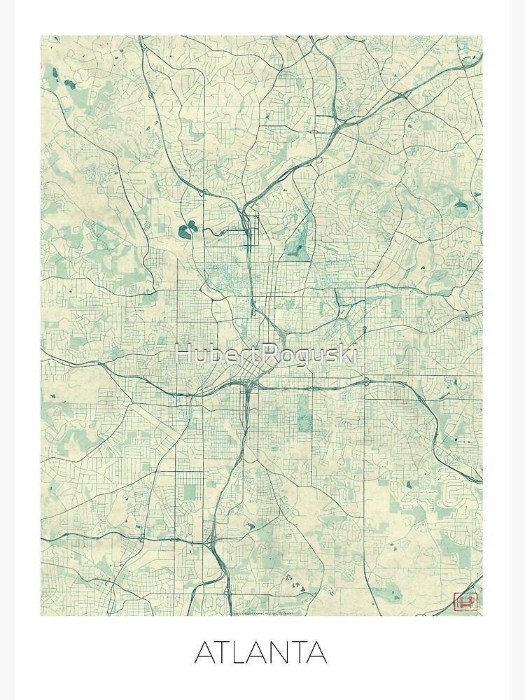 Atlanta Map Blue Vintage by HubertRoguski