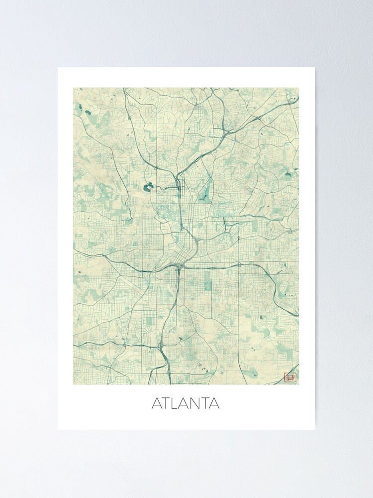 Alternate view of Atlanta Map Blue Vintage Poster