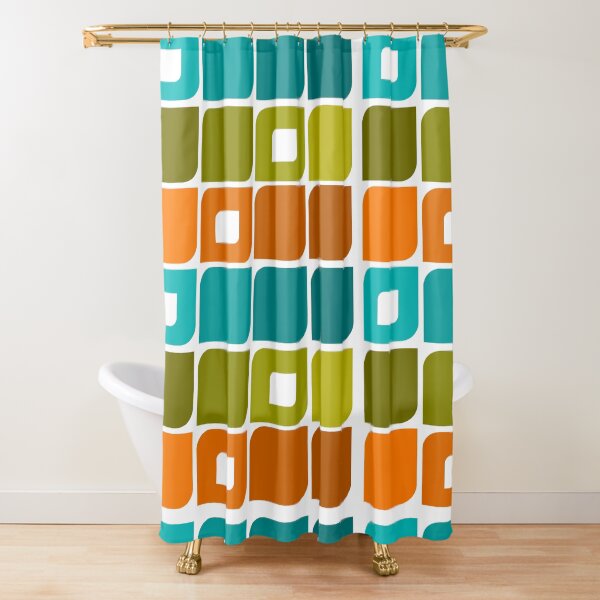 Mid Century Modern Geometric Pattern Shower Curtain For Sale By