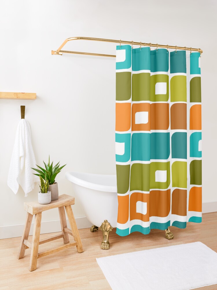 Alternate view of Mid-Century Modern Geometric Pattern Shower Curtain