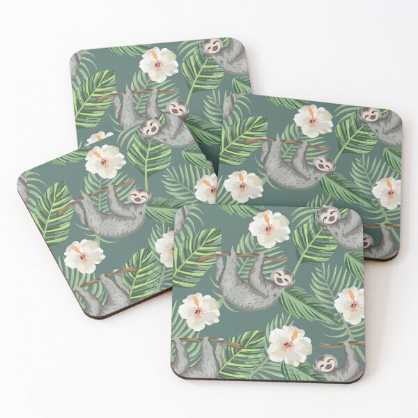 Item preview, Sloth With Tropical Flowers and Leaves Background designed and sold by cgroenewald.