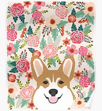 Welsh Corgi florals spring flowers summer garden nature bloom corgi pet portrait gift for corgi owner must haves Poster