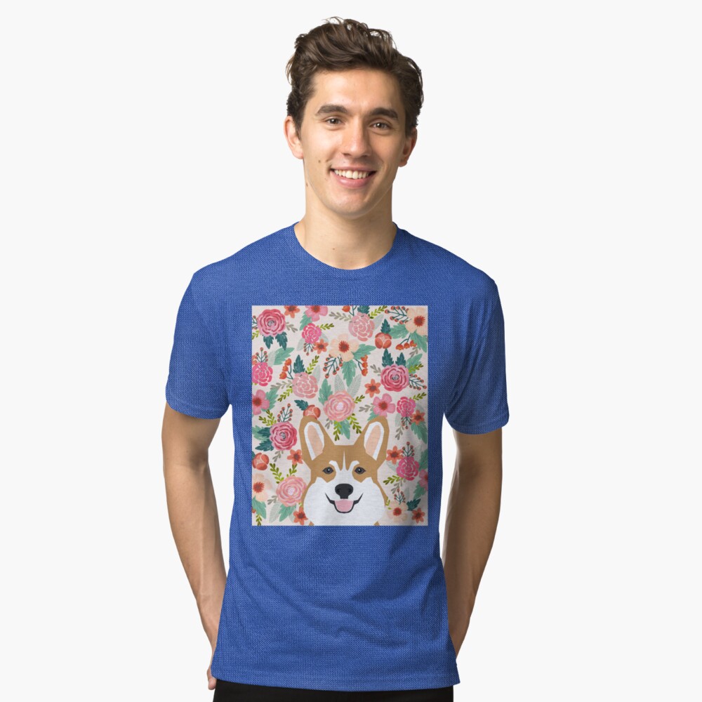 Welsh Corgi florals spring flowers summer garden nature bloom corgi pet portrait gift for corgi owner must haves Tri-blend T-Shirt