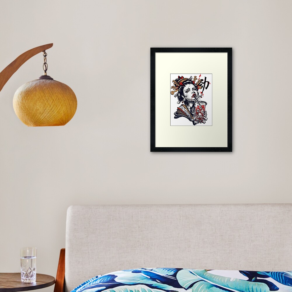 Japanese Geisha Girl Vaporwave Cyberpunk Popart Urban Style Framed Art Print