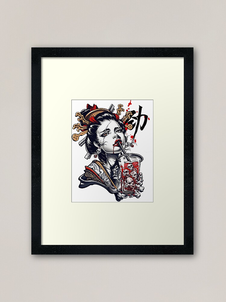 Alternate view of Japanese Geisha Girl Vaporwave Cyberpunk Popart Urban Style Framed Art Print