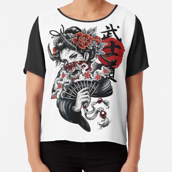 Japanese Geisha Girl Vaporwave Cyberpunk Popart Urban Style Chiffon Top