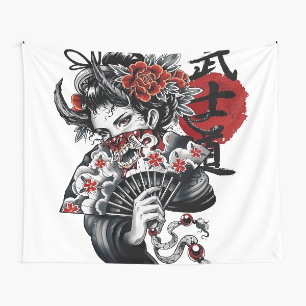 Japanese Geisha Girl Vaporwave Cyberpunk Popart Urban Style Tapestry