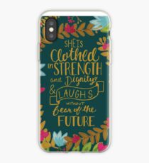 Vinilo o funda para iPhone Ella está vestida de fuerza y dignidad y se ríe sin miedo al futuro, floral