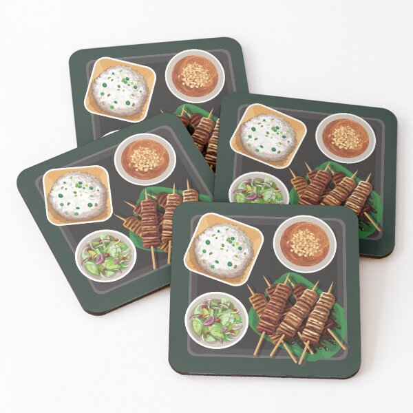 Item preview, Grilled Chicken Skewers Served With Rice, Salad and Sauce designed and sold by Alicia Chee.