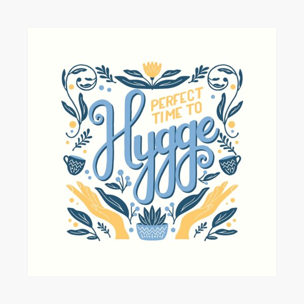 Item preview, Hygge concept hand lettering illustration. Blue and Yellow.  designed and sold by BlueLela.