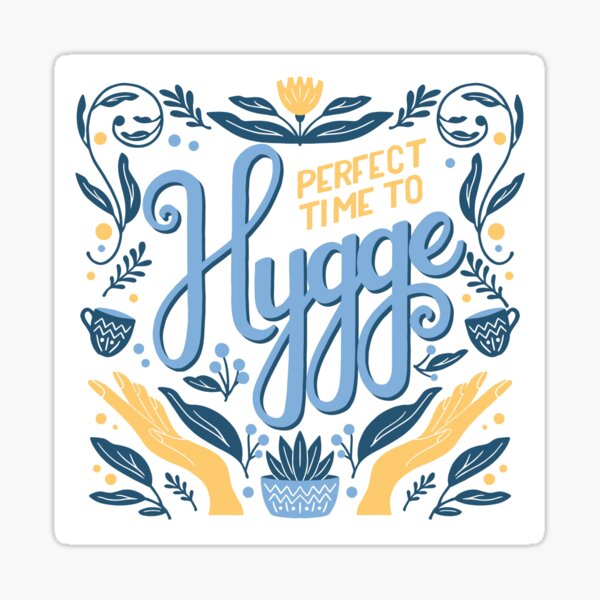 Item preview, Hygge concept hand lettering illustration. Blue and Yellow.  designed and sold by BlueLela.