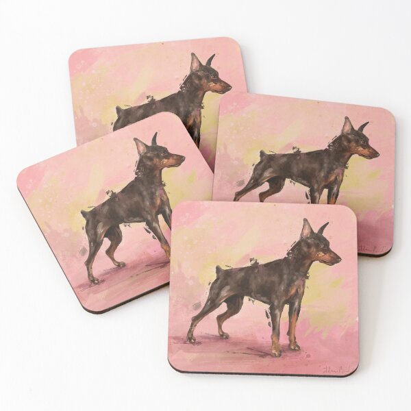 Item preview, Impressionistic Painting of a Doberman Pinscher on Pinkish Yellow Background designed and sold by ibadishi.