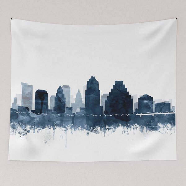 Item preview, Austin Skyline Watercolor Navy Blue by Zouzounio Art designed and sold by zouzounioart.
