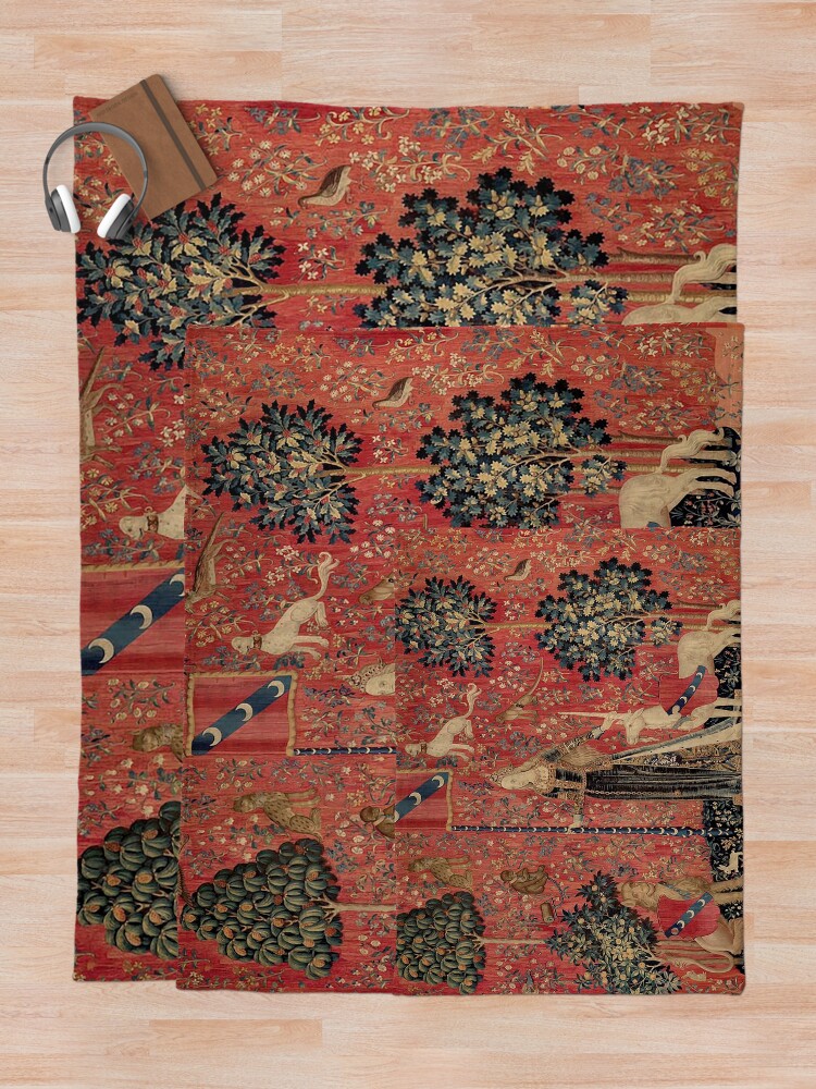 Alternate view of Medieval Unicorn Floral Tapestry Throw Blanket