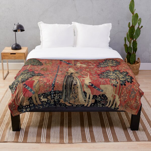 Medieval Unicorn Floral Tapestry Throw Blanket