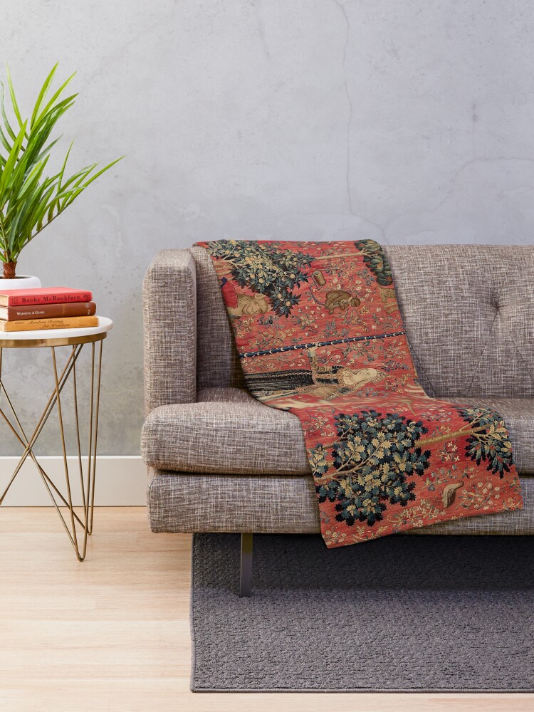 Alternate view of Medieval Unicorn Floral Tapestry Throw Blanket