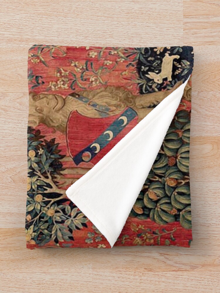 Alternate view of Medieval Unicorn Floral Tapestry Throw Blanket