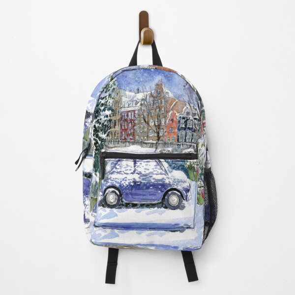 Item preview, Winter Snowy Amsterdam Retro Car and Bicycle designed and sold by Colibri77.