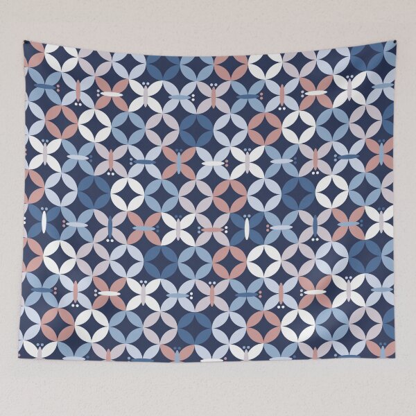 Item preview, Butterflies in white, blue and rose on dark blue designed and sold by colorofmagic.