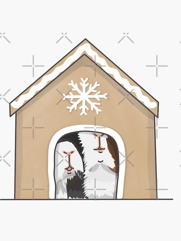 "Guinea Pigs and a Gingerbread house" Sticker by WheeklysaurusCo