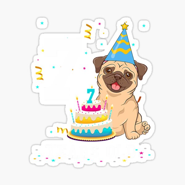 Vista previa del artículo con la obra «7 años cumpleaños pug perro amante fiesta niños niños niñas», diseñado y vendido por NicolaMallon.
